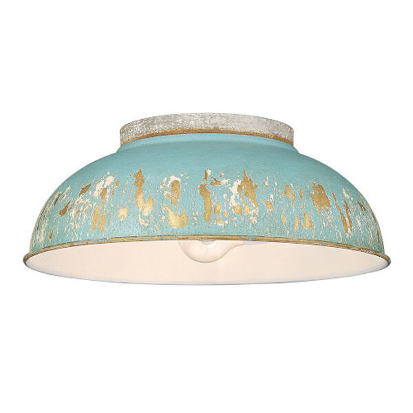 Kinsley Aged Galvanized Steel Two-Light Flush Mount with Antique Teal Shade, image 2